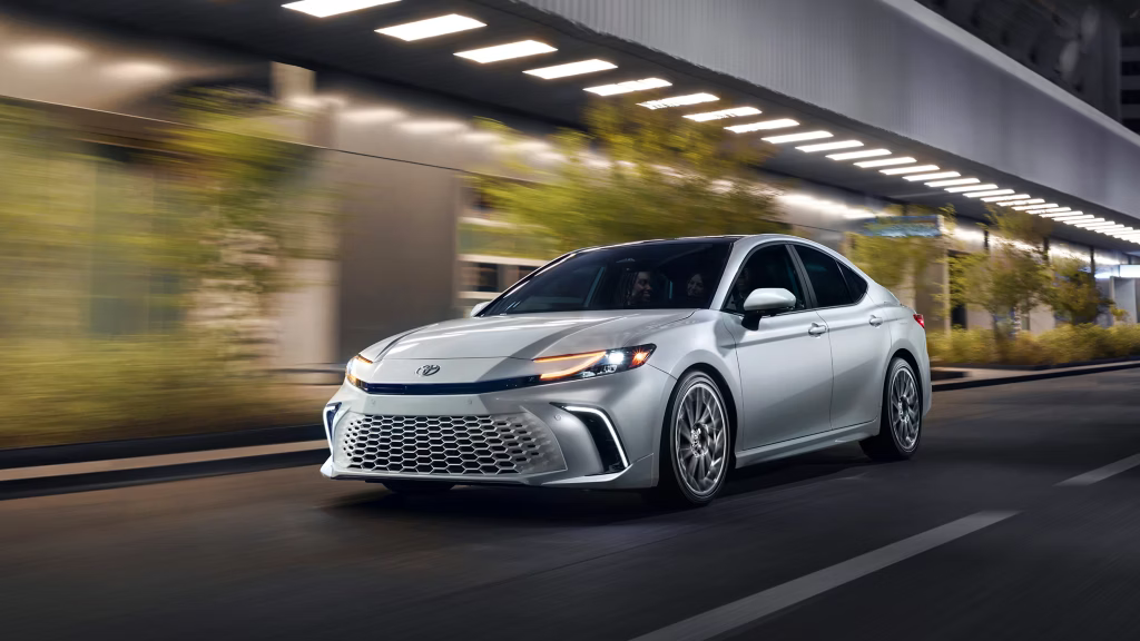 Silver 2025 Toyota Camry on the road