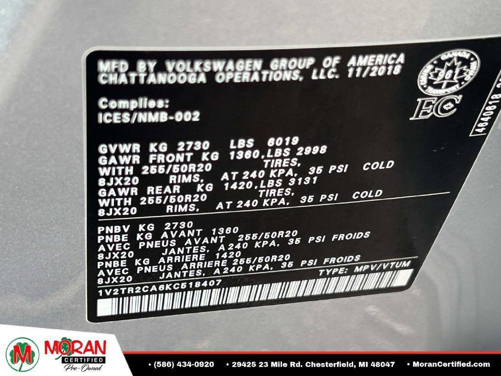 2019 Volkswagen Atlas 3.6L V6 SEL Premium