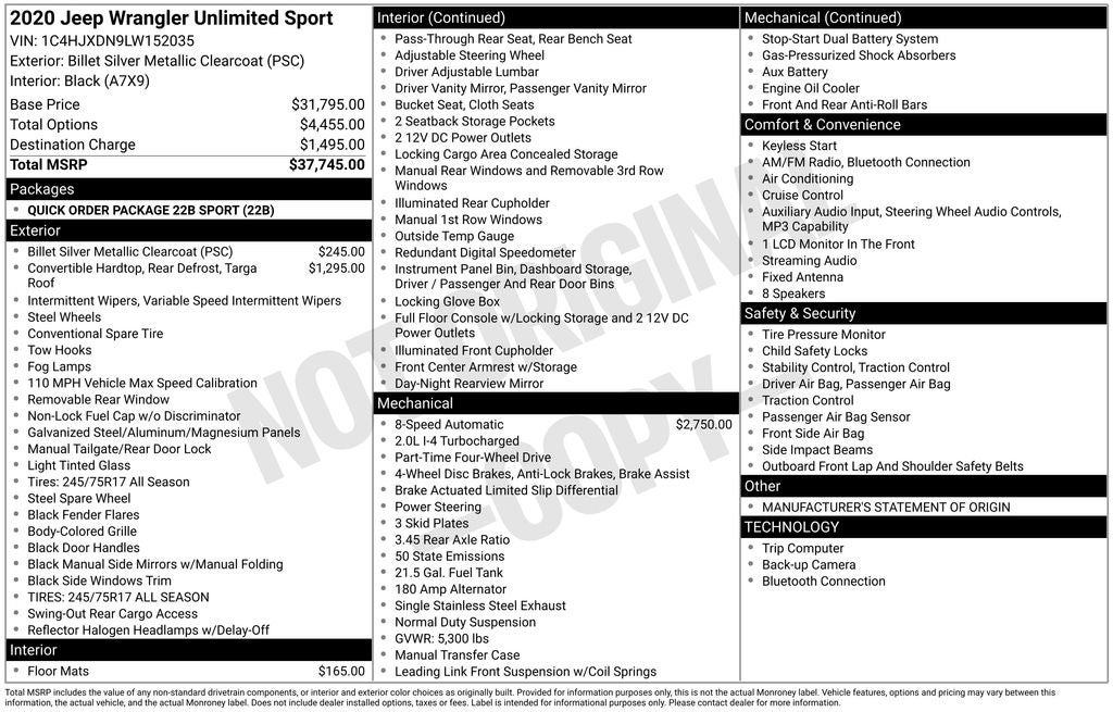 2020 Jeep Wrangler Unlimited Sport