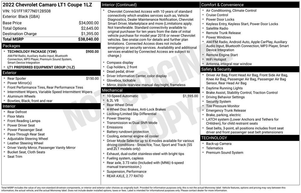 2022 Chevrolet Camaro LT1