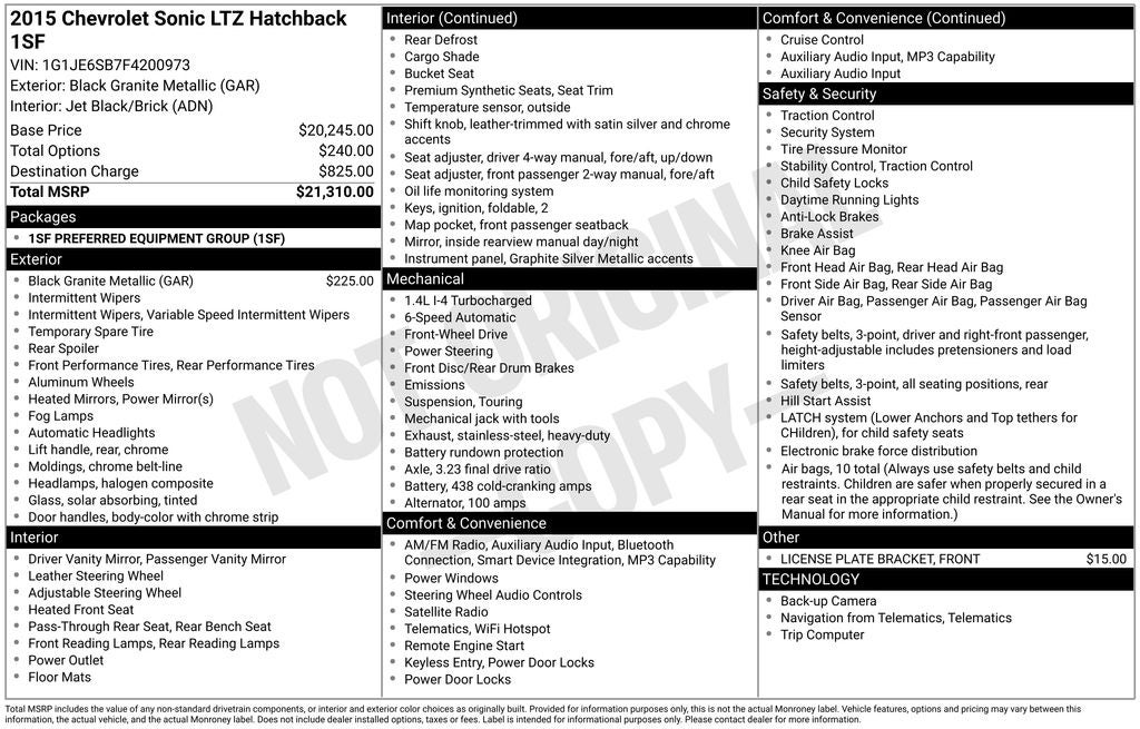 2015 Chevrolet Sonic LTZ