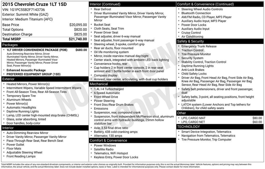 2015 Chevrolet Cruze 1LT