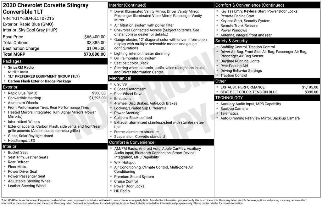 2020 Chevrolet Corvette Stingray 1LT