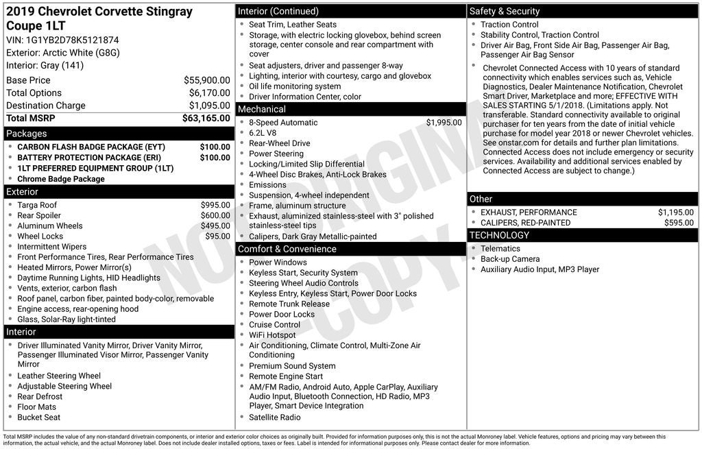 2019 Chevrolet Corvette Stingray 1LT