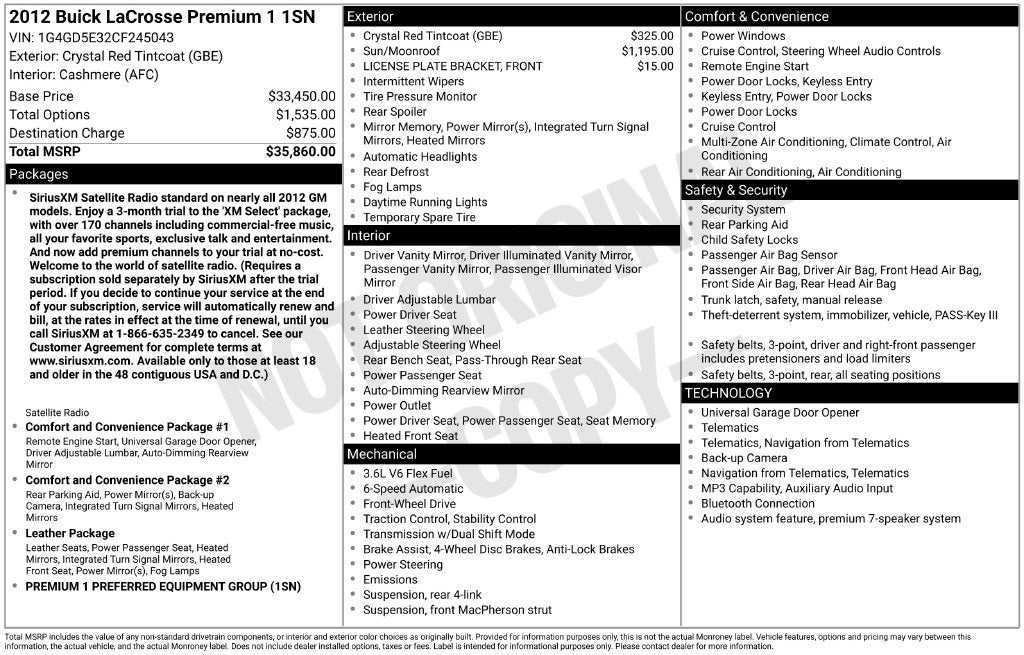 2012 Buick LaCrosse Premium I Group