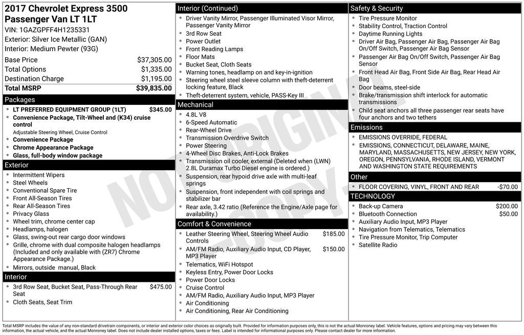 2017 Chevrolet Express 3500 LT Passenger