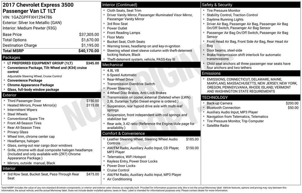 2017 Chevrolet Express 3500 LT Passenger