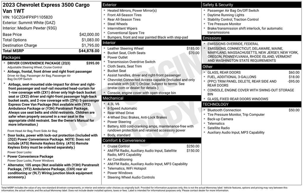 2023 Chevrolet Express 3500 Work Van Cargo