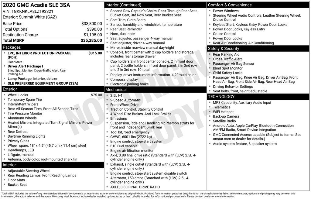 2020 GMC Acadia SLE