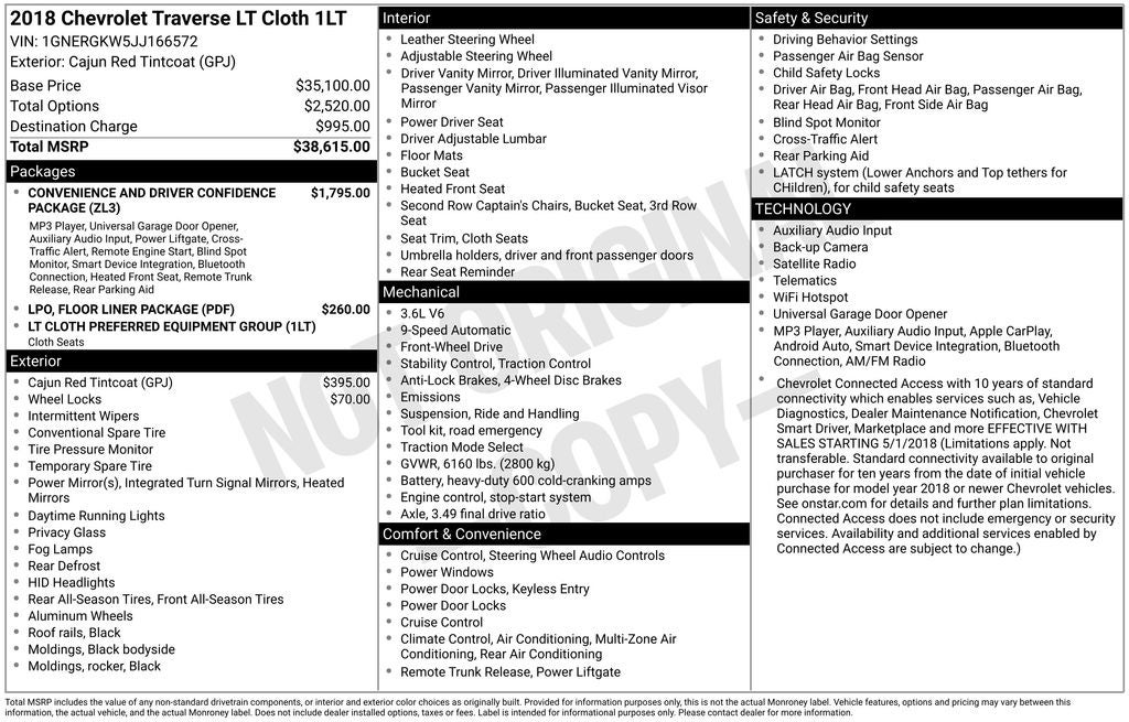 2018 Chevrolet Traverse LT Cloth w/1LT