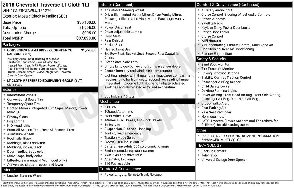 2018 Chevrolet Traverse LT Cloth w/1LT