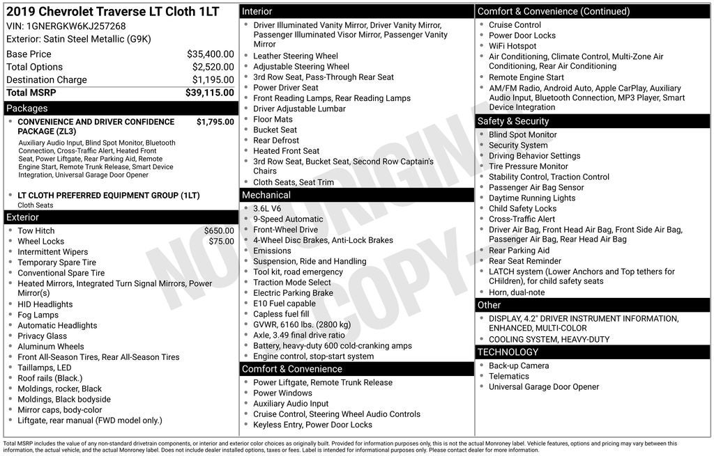 2019 Chevrolet Traverse LT Cloth w/1LT