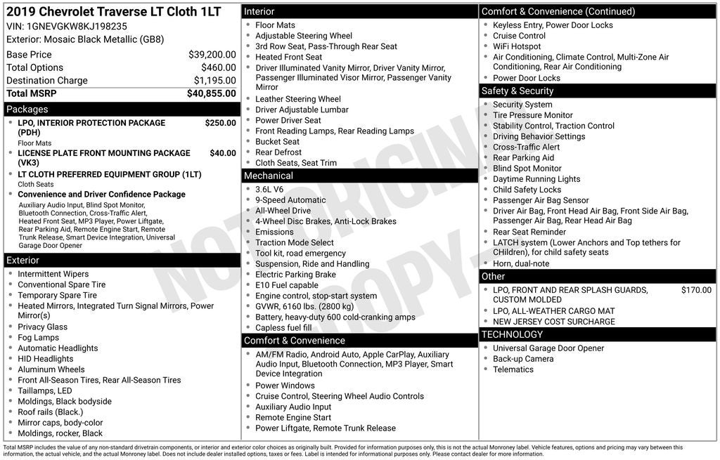 2019 Chevrolet Traverse LT Cloth w/1LT