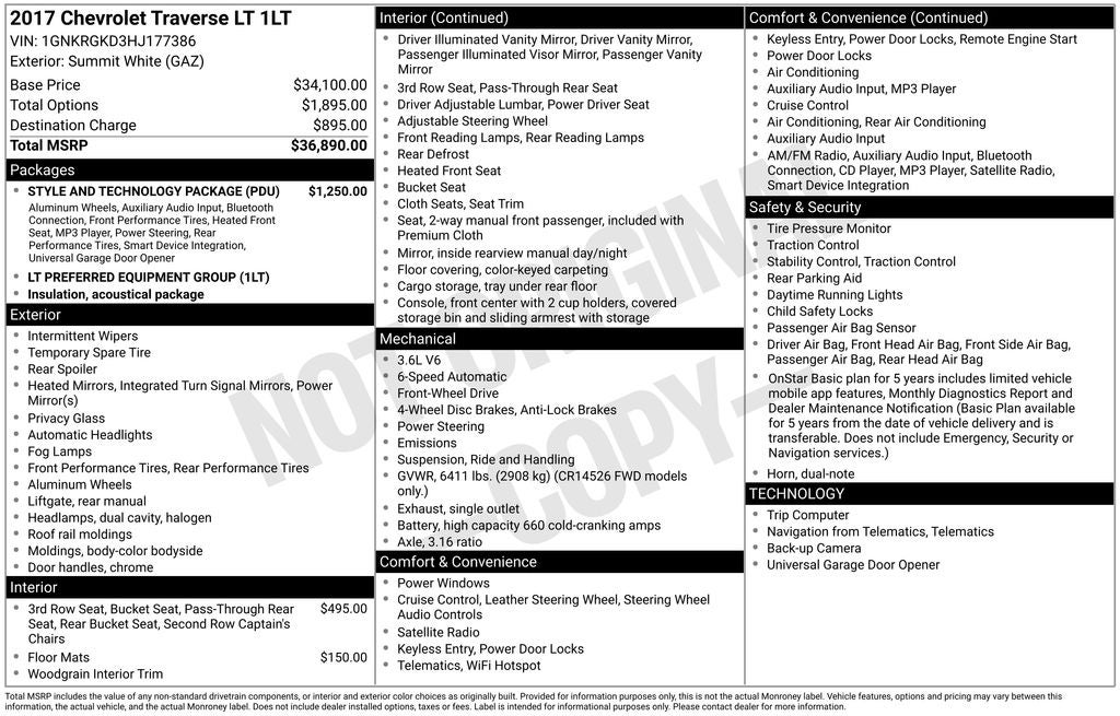 2017 Chevrolet Traverse LT 1LT