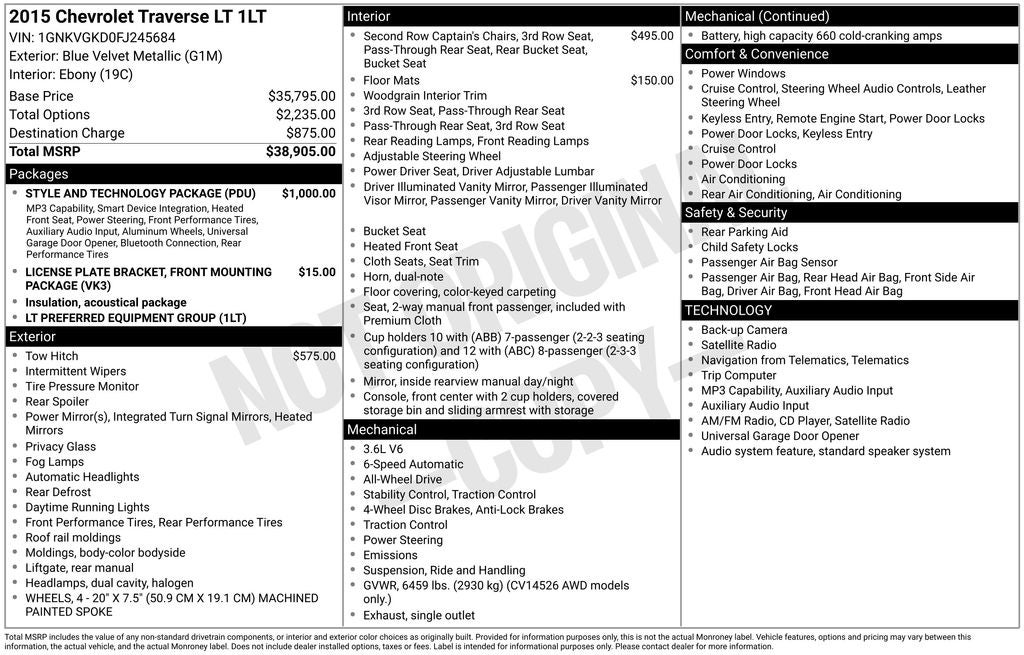 2015 Chevrolet Traverse LT 1LT