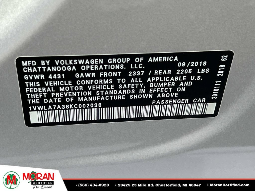 2019 Volkswagen Passat 2.0T Wolfsburg