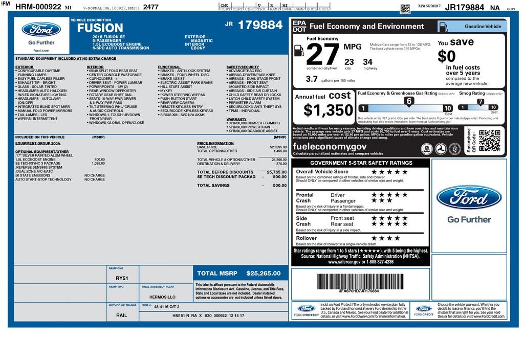 2018 Ford Fusion SE