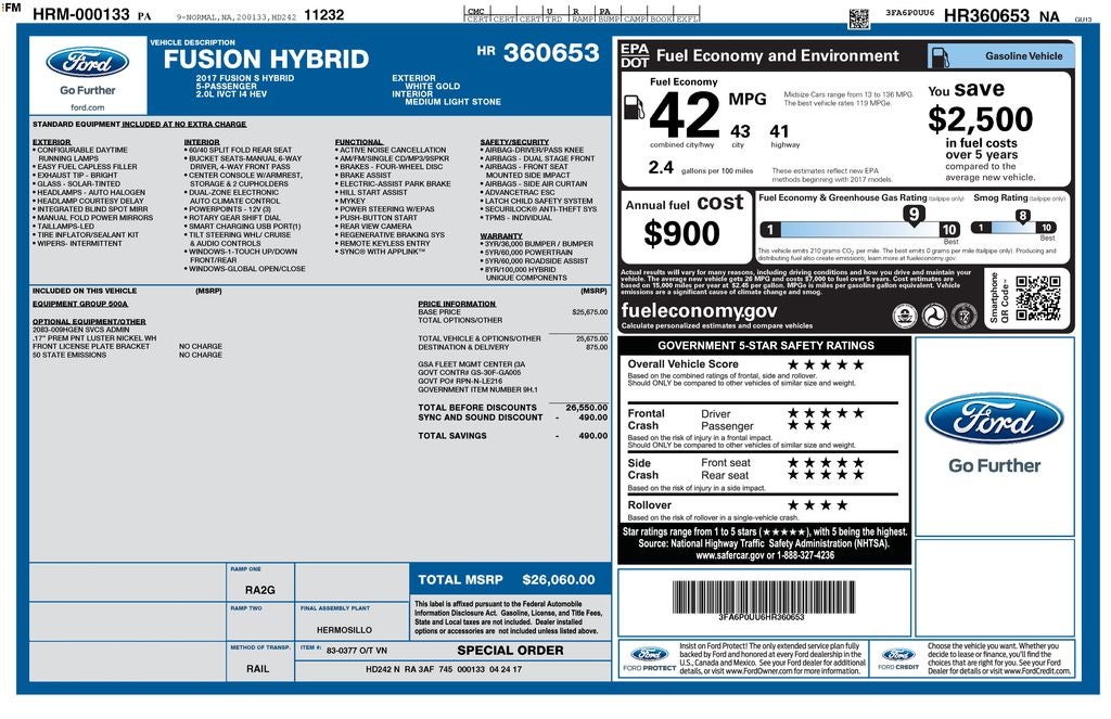 2017 Ford Fusion Hybrid S