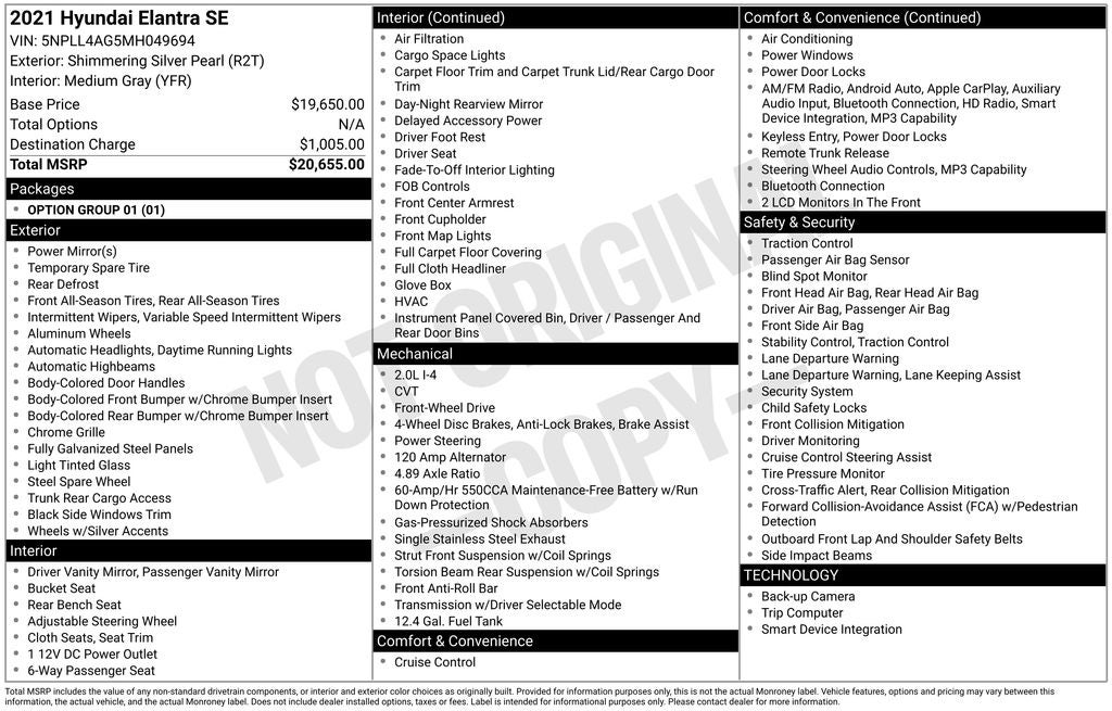 2021 Hyundai Elantra SE