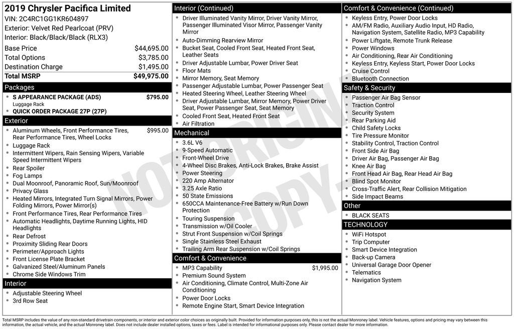 2019 Chrysler Pacifica Limited