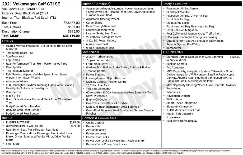 2021 Volkswagen Golf GTI 2.0T SE